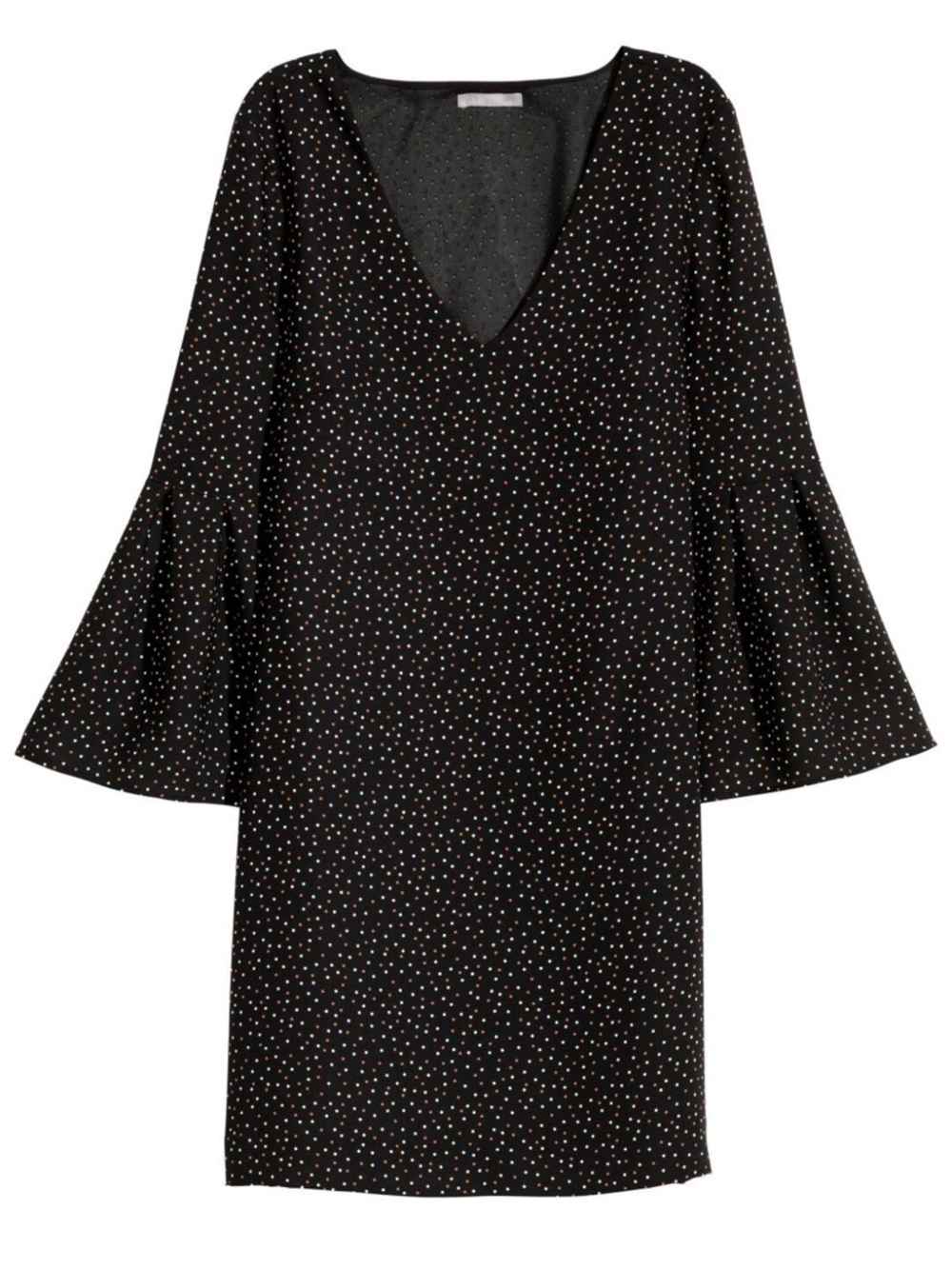 H&M Polka Dot Bell Sleeve Dress Black & White V-Neck Mini Shift Dress Size 8